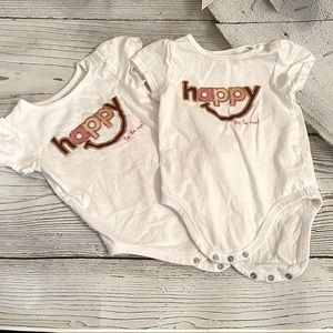 Grananimals set of 2 onesie, 18M girls says Happy